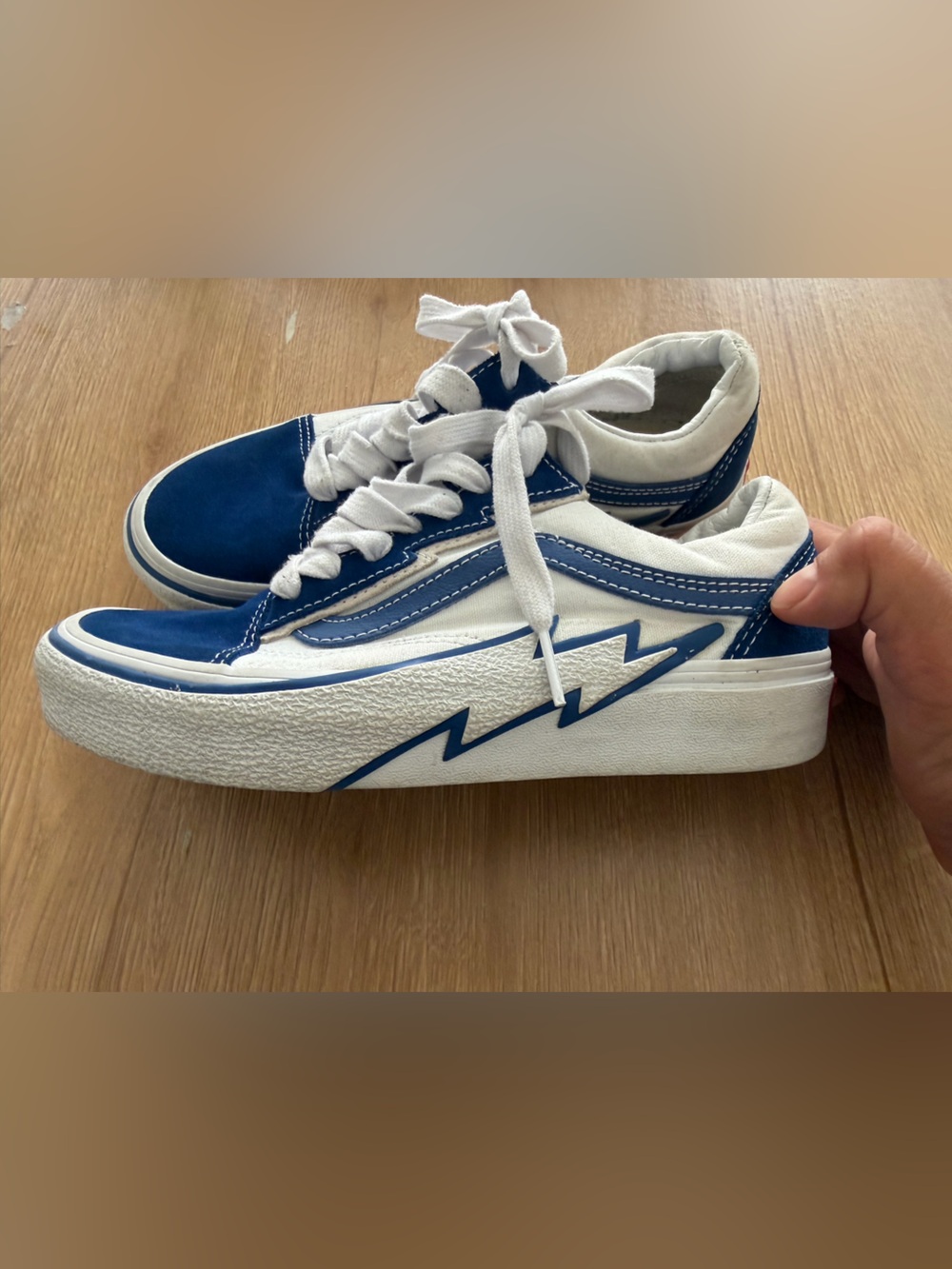 Vans Kids Blue and White Bolt Skate Sneakers
